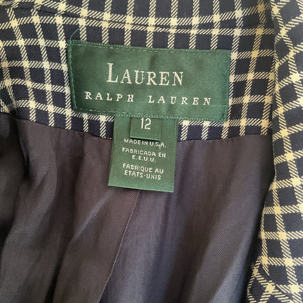 Vintage Ralph Lauren Blazer Women’s 12 90s Navy Check Made in USA 100% Rayon - Picture 6 of 8